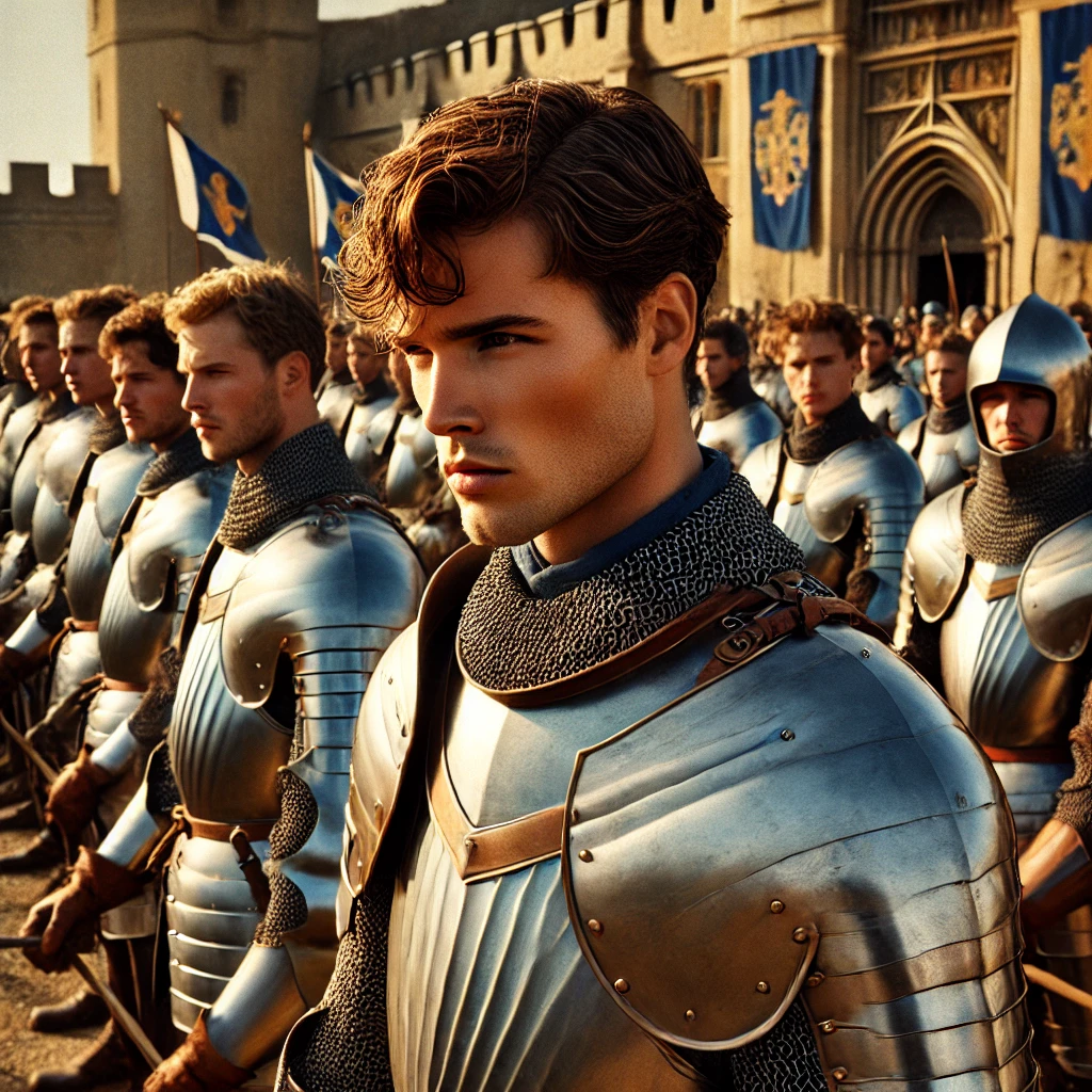 DALL·E 2025-02-20 16.17.24 – A highly realistic and detailed depiction of a powerful young knight in his early twenties standing in formation with fellow knights, preparing for tr DALL·E 2025-02-20 16.17.24 - A highly realistic and detailed depiction of a powerful young knight in his early twenties standing in formation with fellow knights, preparing for tr