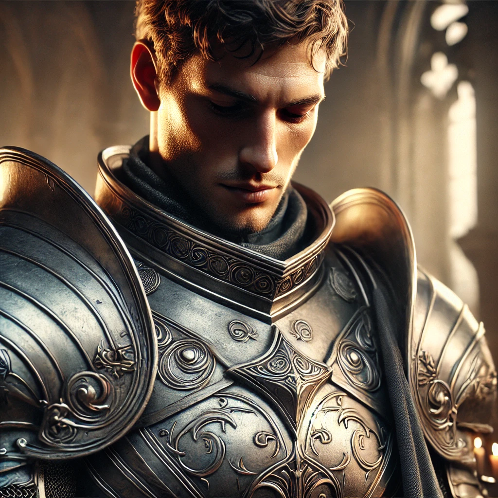 DALL·E 2025-03-09 20.51.40 – A hyper-realistic and cinematic image of a young, strong, and noble knight with a focus on his intricately designed breastplate. The knight has a chis DALL·E 2025-03-09 20.51.40 - A hyper-realistic and cinematic image of a young, strong, and noble knight with a focus on his intricately designed breastplate. The knight has a chis